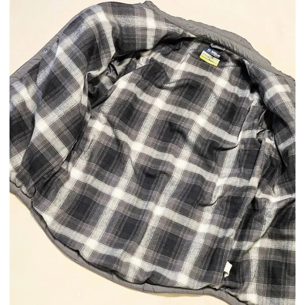 Magellan Outdoors Pro Quilted Shirt Jacket Gray Flannel Lined Campfire, Size Sm